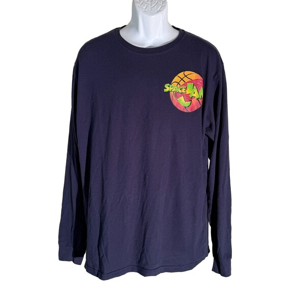 VTG Space Jam T Shirt 90s Mens Med Long Sleeve Navy Looney Tunes Jordan Bugs Taz - Picture 1 of 6